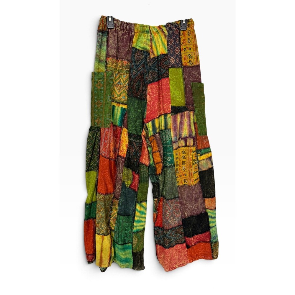 Patchwork Harem Pants Wide Leg Boho Hippie Festival Artisan Multicolor Tie-Dye